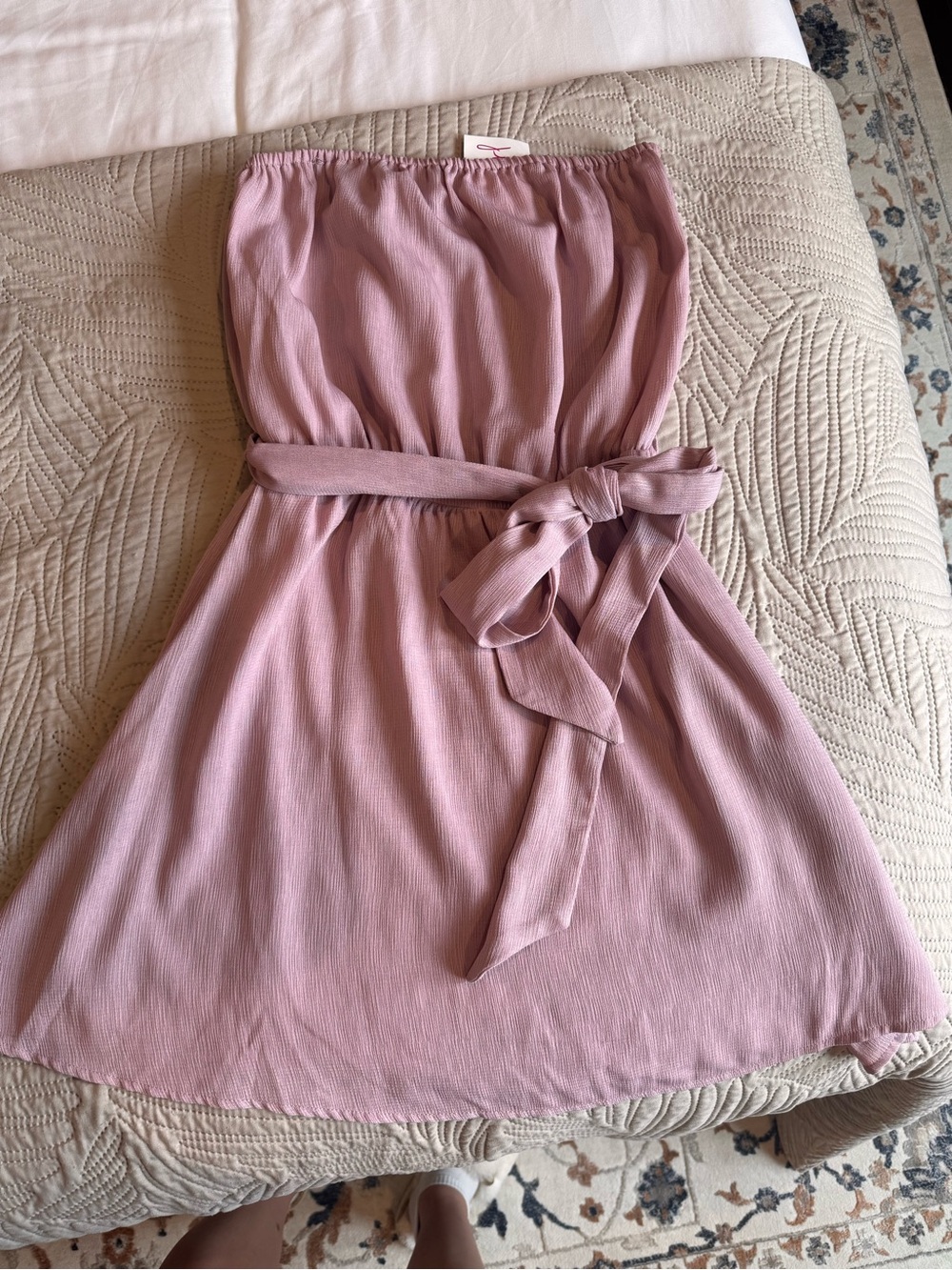 Girls Strapless Mauve Belted Dress